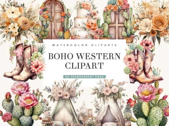 Download Watercolor Boho Western Clipart Bundle - Boho Collection