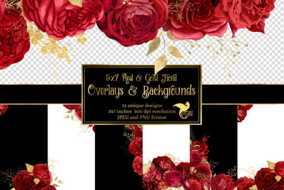 Download 5x7 Red and Gold Floral Overlays - Floral overlays Collection
