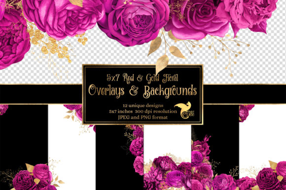Download 5x7 Hot Pink and Gold Floral Overlays - Floral overlays Collection