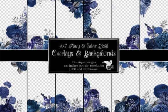 Download 5x7 Navy and Silver Floral Overlays - Floral overlays Collection