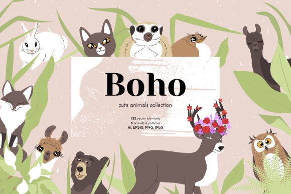 Download Boho Cute Animals - Line Art - Boho Collection