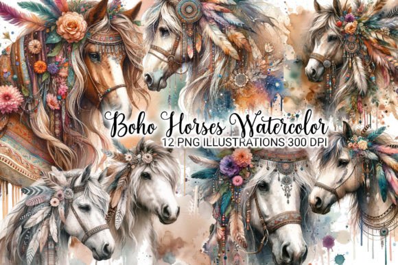 Download Boho Horses Watercolor 12 PNG Bundle - Boho Collection