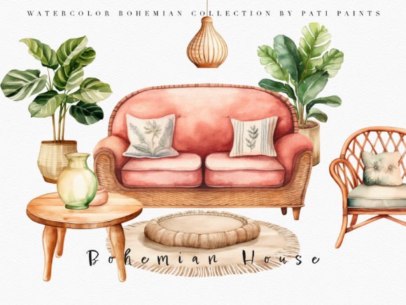 Download Boho Decor Home Watercolor Clipart Set - Boho Collection