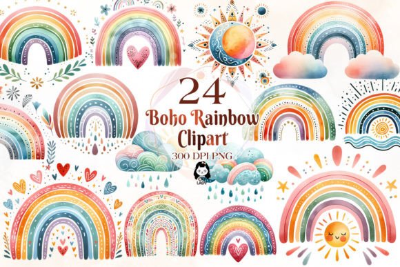 Download Watercolor Boho Rainbow Clipart Bundle - Boho Collection