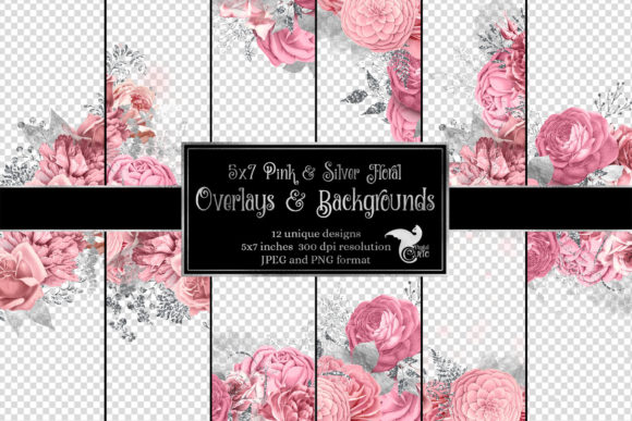 Download 5x7 Pink and Silver Floral Overlays - Floral overlays Collection