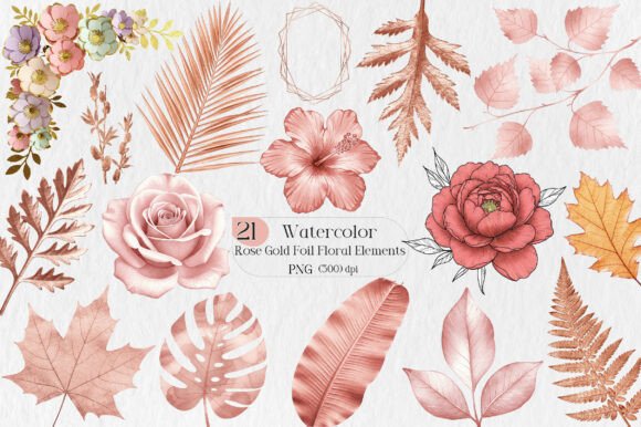 Download Rose Gold Foil Floral Elements - Element Collection