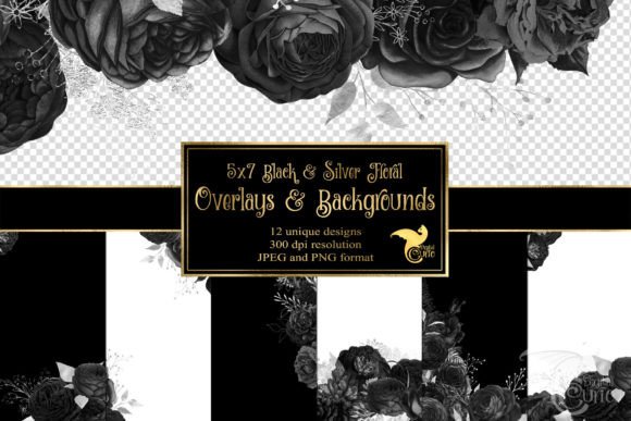 Download 5x7 Black and Silver Floral Overlays - Floral overlays Collection