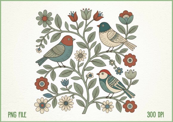 Download Vintage Boho Flower Birds Design - Premium Bundle