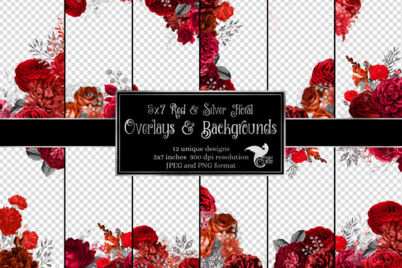 Download 5x7 Red and Silver Floral Overlays - Floral overlays Collection