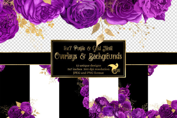 Download 5x7 Purple and Gold Floral Overlays - Floral overlays Collection