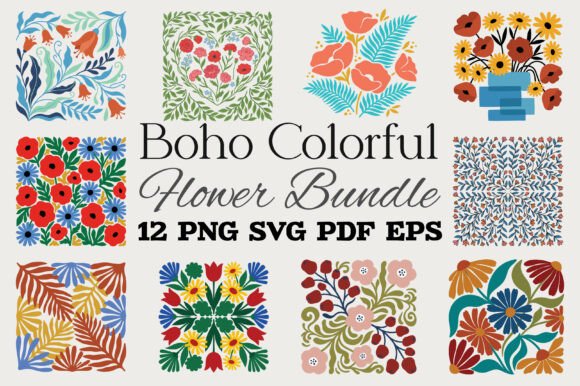Download Boho Colorful Flower Bundle SVG PNG - Boho Collection