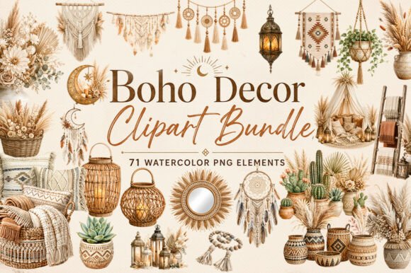 Download Boho-decor-watercolor-png-bundle-71-pack - Boho Collection