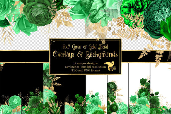 Download 5x7 Green and Gold Floral Overlays - Floral overlays Collection