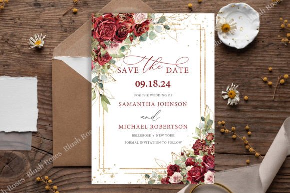 Download Boho Blush and Burgundy Roses Save Date - Boho Collection