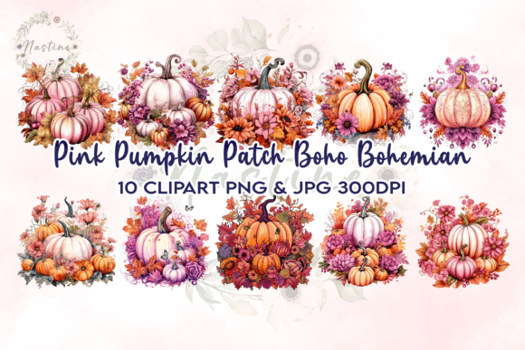 Download Pink Pumpkin Patch Boho Bohemian Clipart - Boho Collection